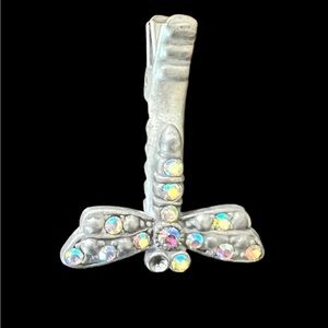 Vintage Dragonfly Small Clip Silvertone with iridescent Stones Very Beautiful